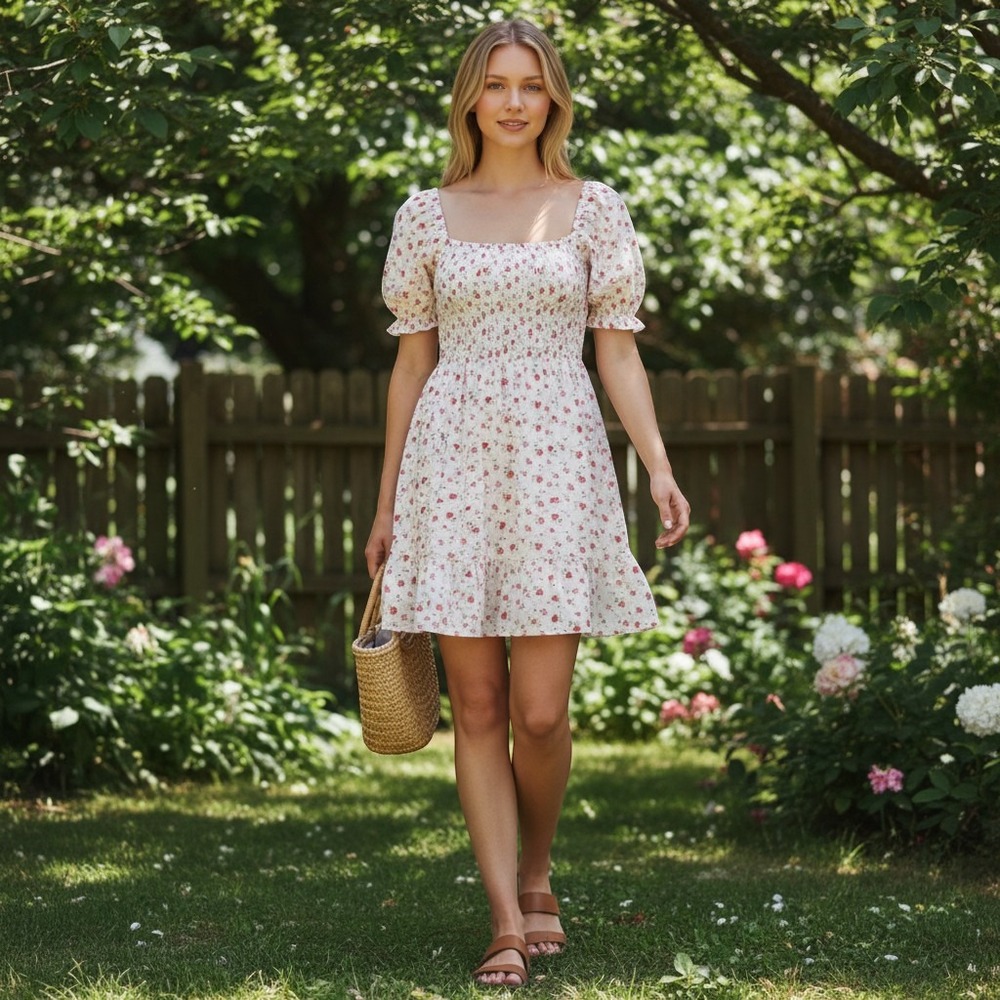 Minis Floral Smocked Eyelet Dress Cream Red XL Kingston Grey Americana